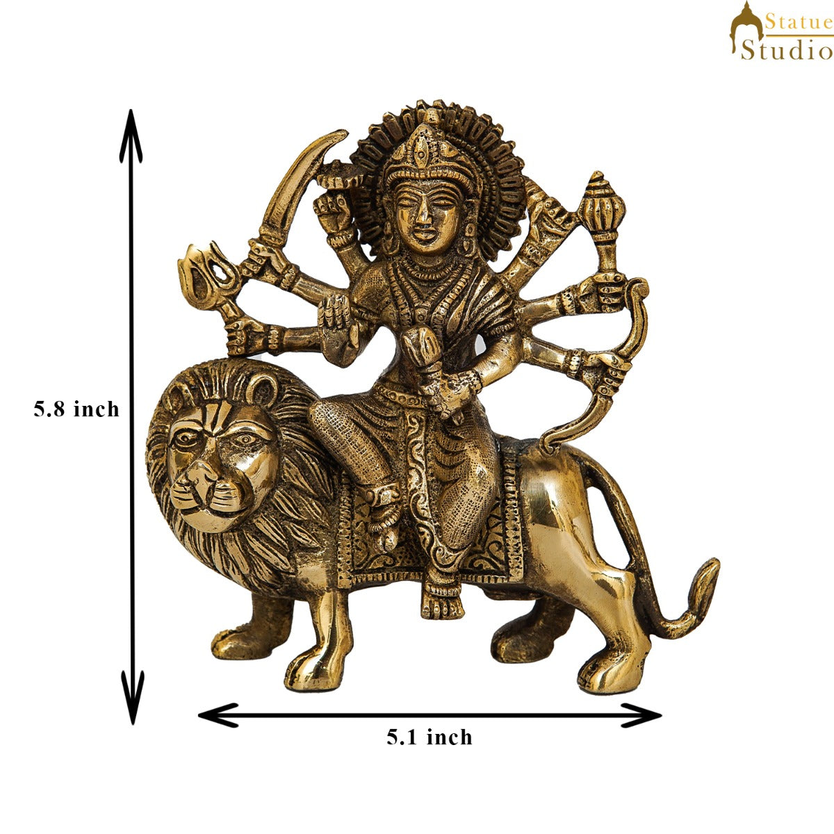 Brass Durga Maa Sherawali Idol Home Temple Puja Religious Décor Statue 5.5"