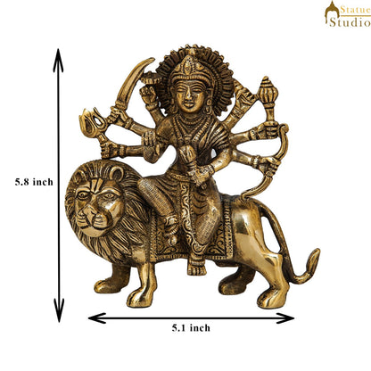 Brass Durga Maa Sherawali Idol Home Temple Puja Religious Décor Statue 5.5" by vendor-unknown - Hindu Gods (View 8)