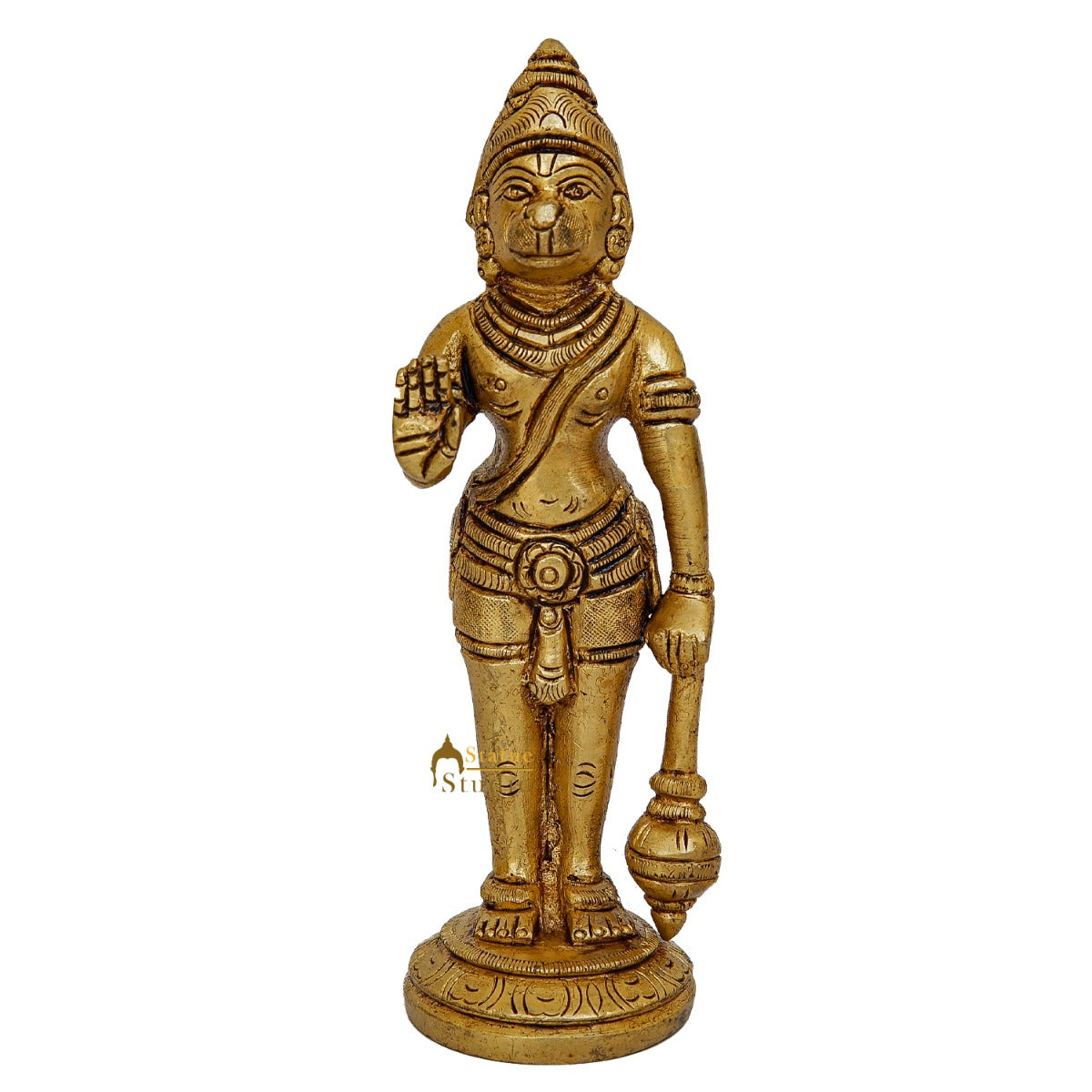 Brass Fine Standing Hanuman Idol Home Temple Pooja Décor Mini Statue 5 Inch