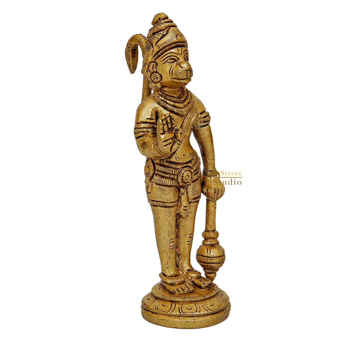 Brass Fine Standing Hanuman Idol Home Temple Pooja Décor Mini Statue 5 Inch