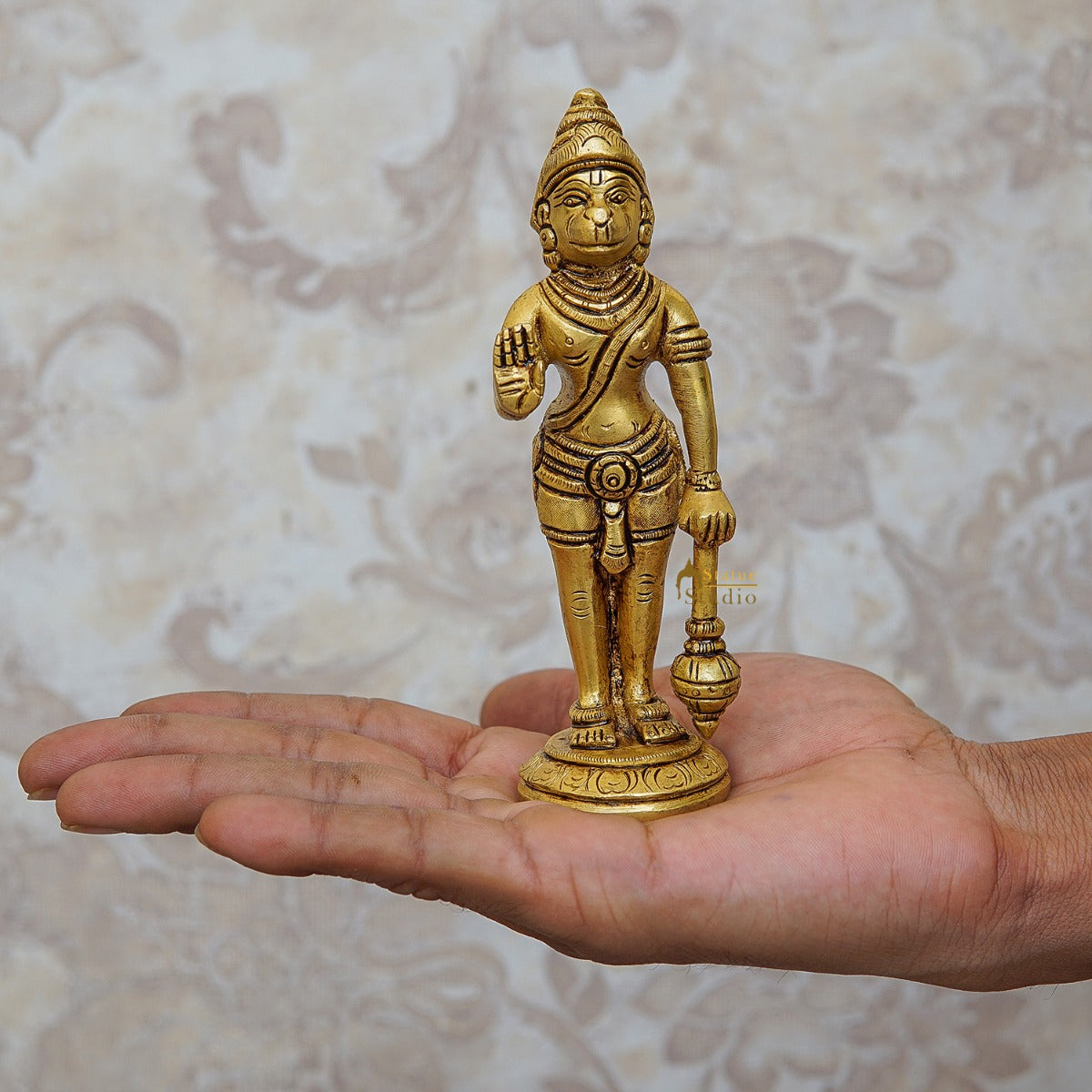 Brass Fine Standing Hanuman Idol Home Temple Pooja Décor Mini Statue 5 Inch