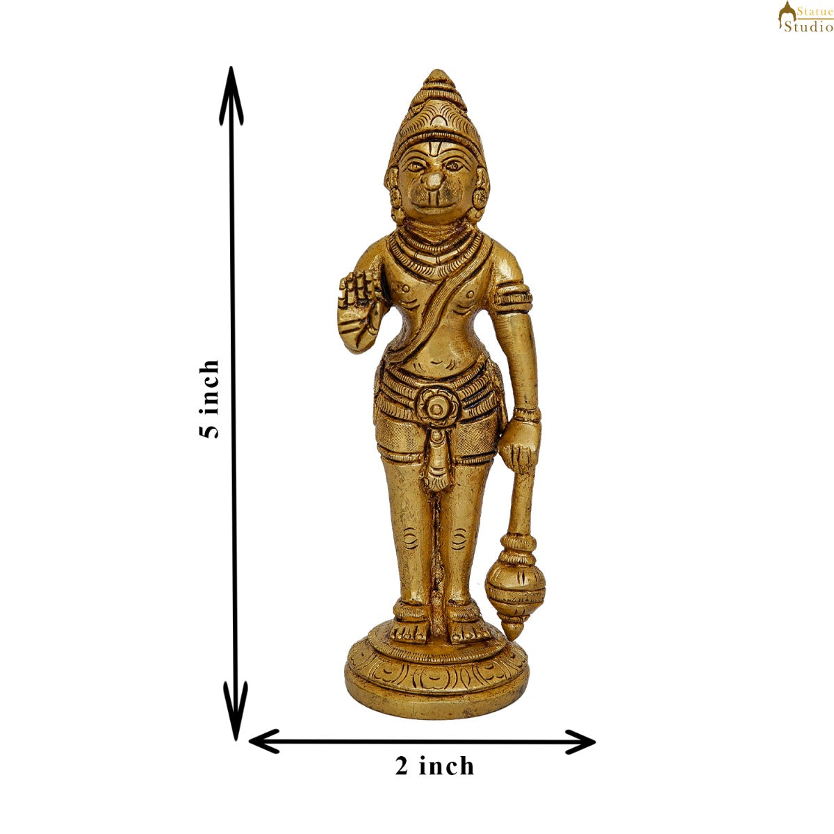 Brass Fine Standing Hanuman Idol Home Temple Pooja Décor Mini Statue 5 Inch - Image 8