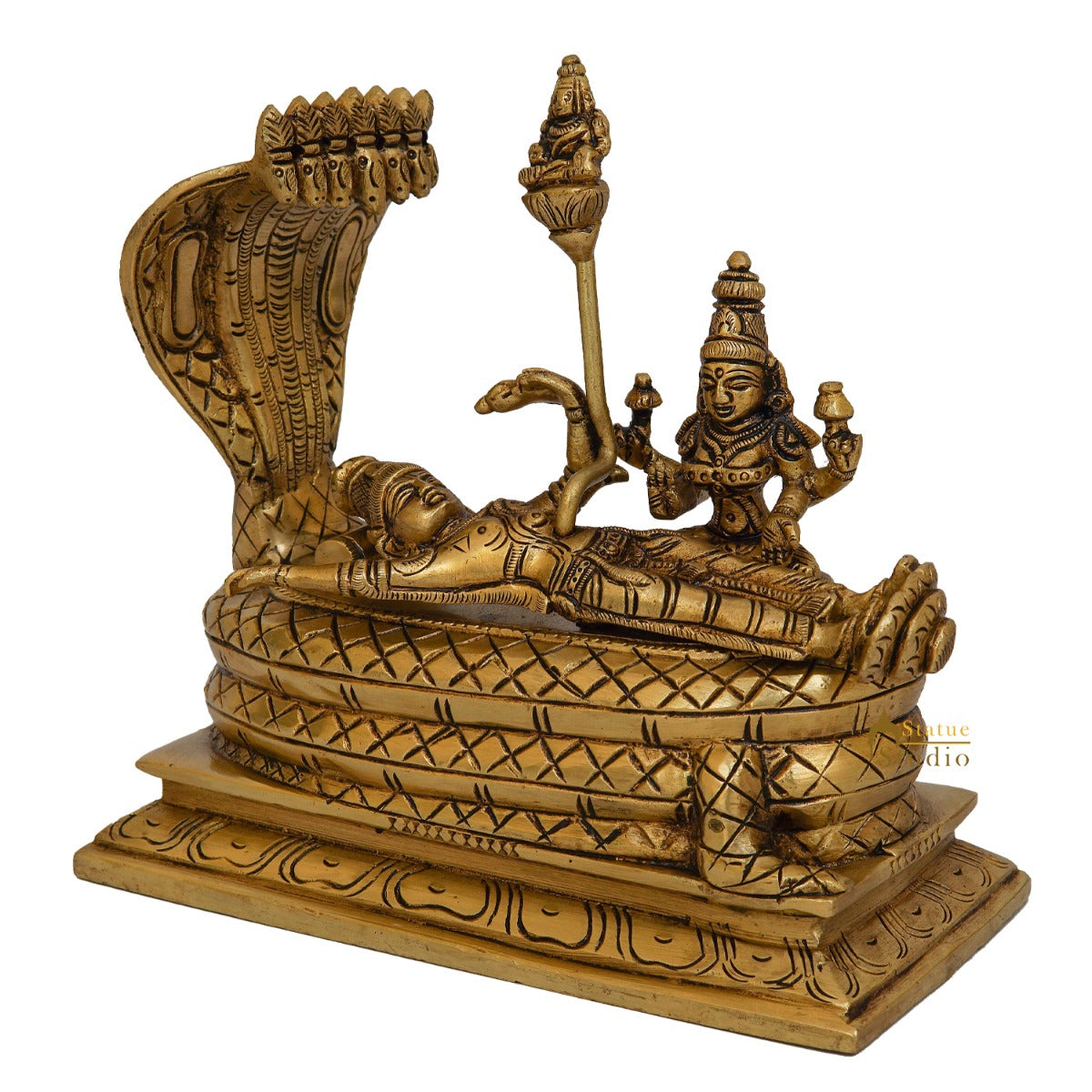 Fine Brass Vishnu Laxmi Idol Sitting Under Serpent Exclusive Rare Statue 6" - Image 4