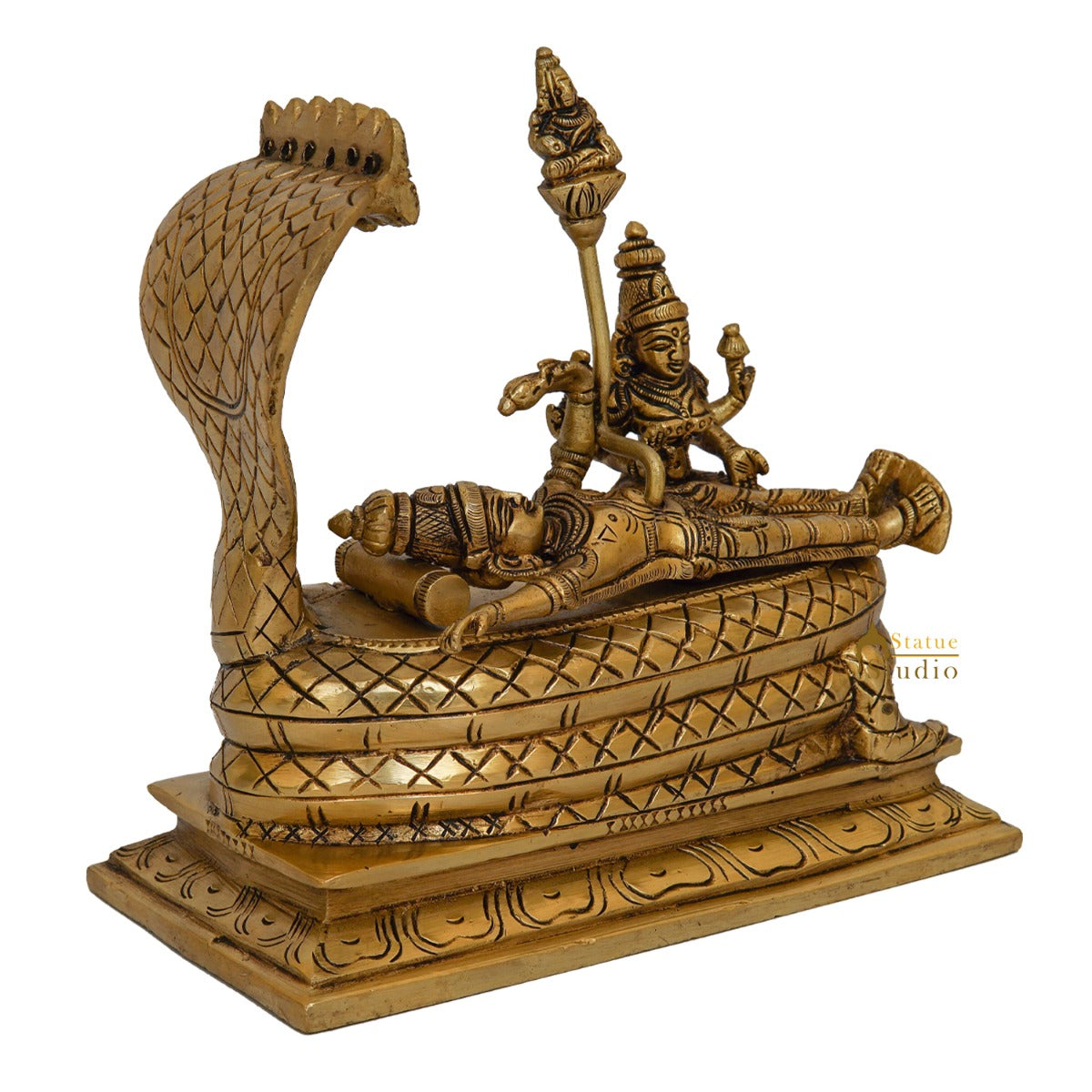 Fine Brass Vishnu Laxmi Idol Sitting Under Serpent Exclusive Rare Statue 6" - Image 5