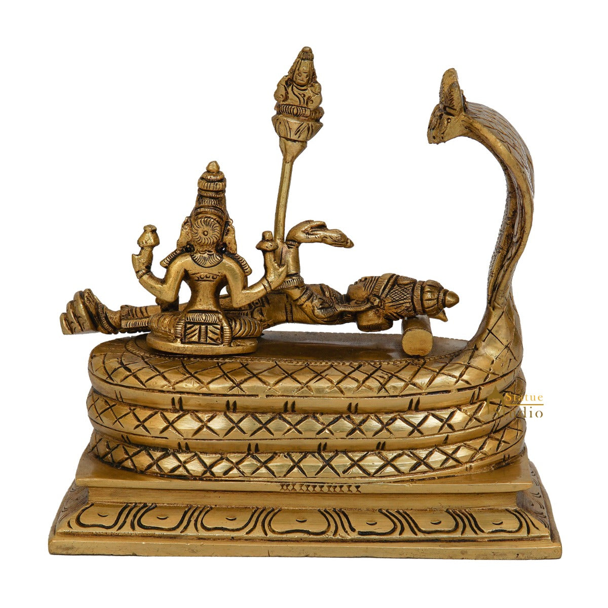 Fine Brass Vishnu Laxmi Idol Sitting Under Serpent Exclusive Rare Statue 6" - Image 6
