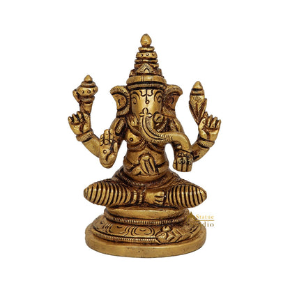 Fine Brass Small Ganesha Idol For Home Pooja Table Décor Statue Gift Showpiece 3.5" by vendor-unknown - Products (View 3)