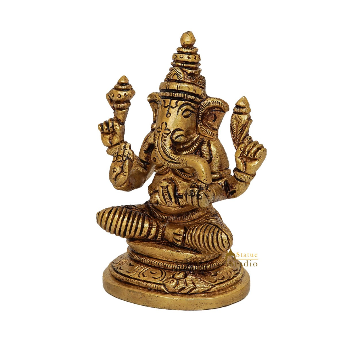Fine Brass Small Ganesha Idol For Home Pooja Table Décor Statue Gift Showpiece 3.5" - Image 4