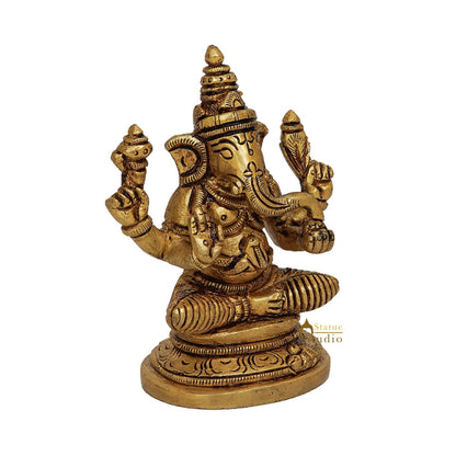 Fine Brass Small Ganesha Idol For Home Pooja Table Décor Statue Gift Showpiece 3.5" by vendor-unknown - Products (View 5)