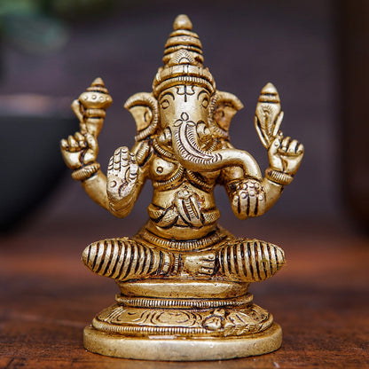 Fine Brass Small Ganesha Idol For Home Pooja Table Décor Statue Gift Showpiece 3.5" by vendor-unknown - Products