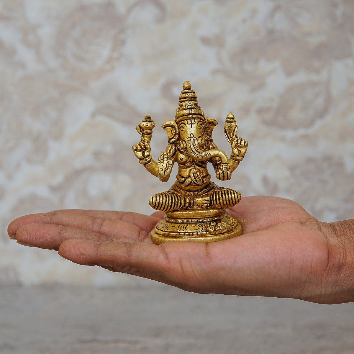 Fine Brass Small Ganesha Idol For Home Pooja Table Décor Statue Gift Showpiece 3.5" - Image 2