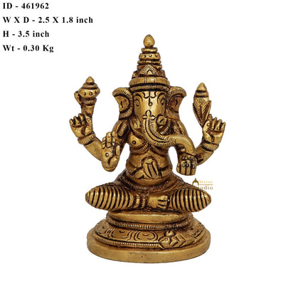 Fine Brass Small Ganesha Idol For Home Pooja Table Décor Statue Gift Showpiece 3.5" by vendor-unknown - Products (View 7)
