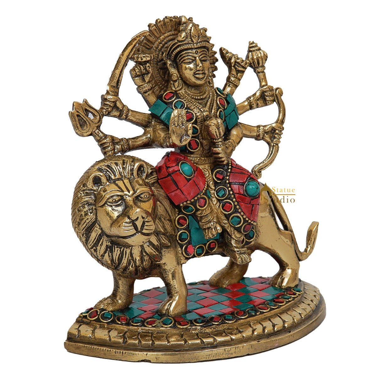 Brass Durga Idol Inlay Work Home Temple Pooja Décor Statue Gift 6"