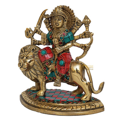 Brass Durga Idol Inlay Work Home Temple Pooja Décor Statue Gift 6" by vendor-unknown - Hindu Gods (View 5)