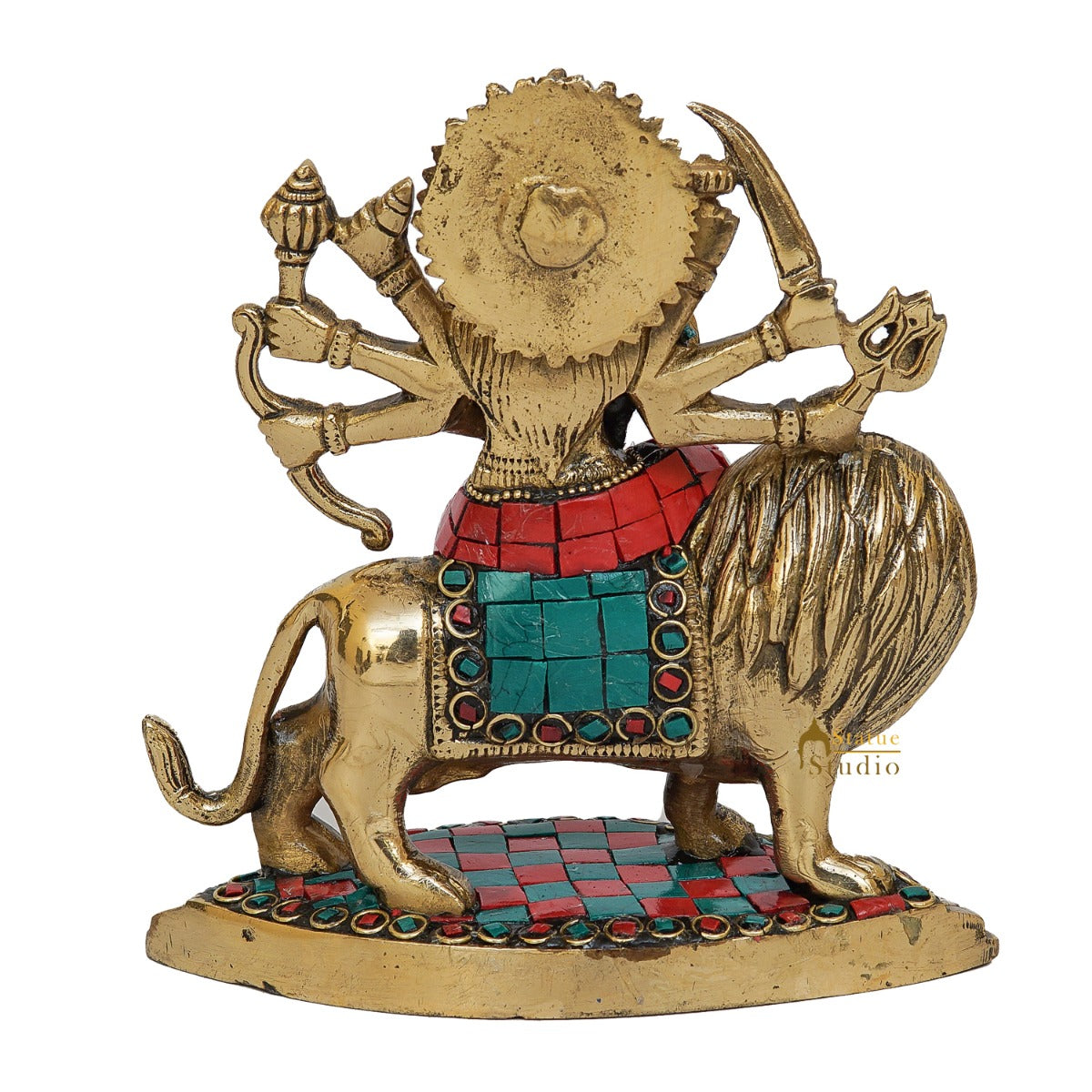 Brass Durga Idol Inlay Work Home Temple Pooja Décor Statue Gift 6"