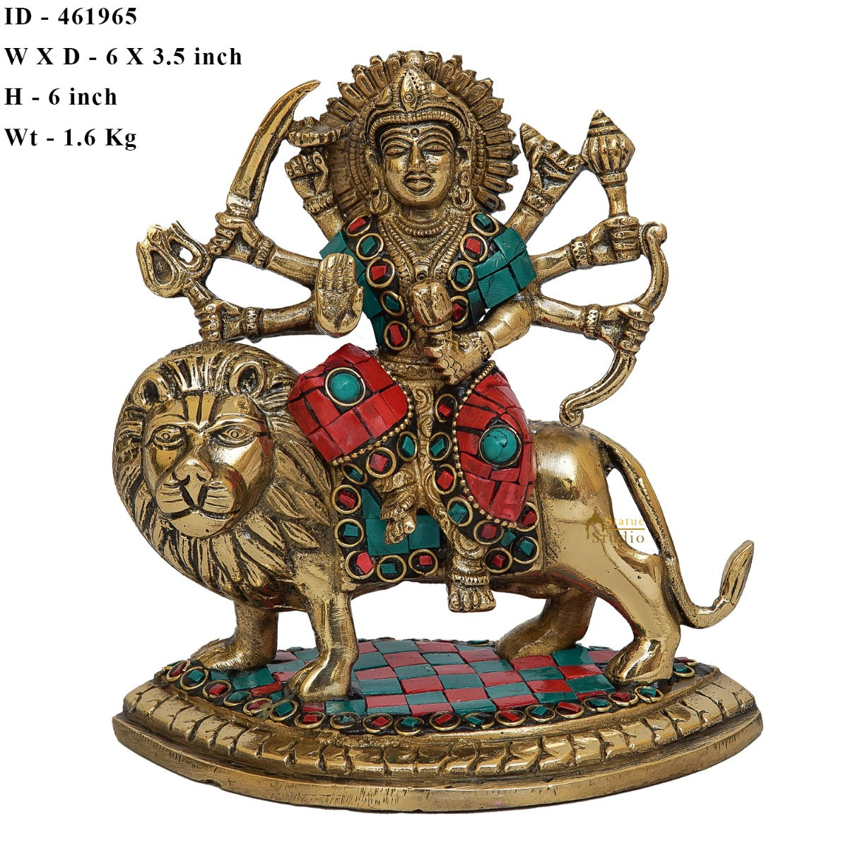 Brass Durga Idol Inlay Work Home Temple Pooja Décor Statue Gift 6" - Image 7