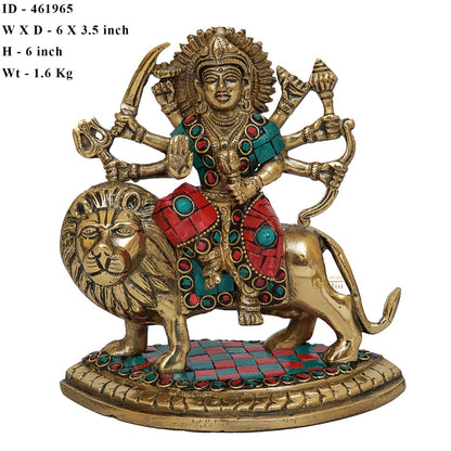 Brass Durga Idol Inlay Work Home Temple Pooja Décor Statue Gift 6" by vendor-unknown - Hindu Gods (View 7)