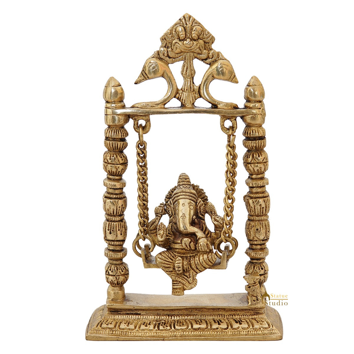 Brass Ganesha Idol On Jhula Swing Home Diwali Décor Statue 9"