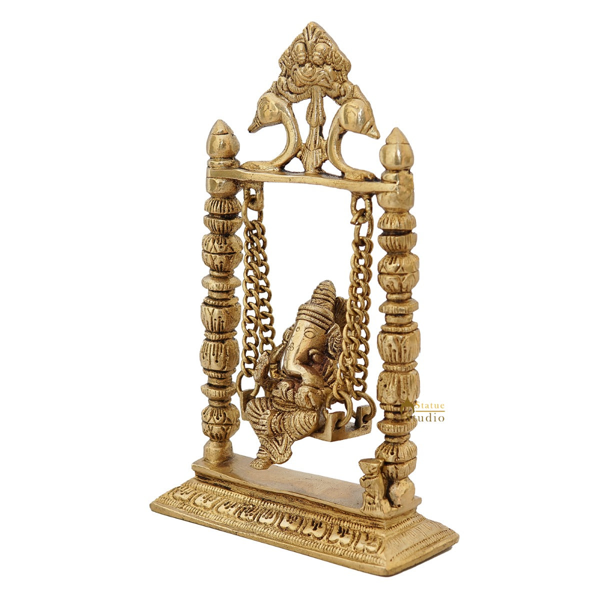 Brass Ganesha Idol On Jhula Swing Home Diwali Décor Statue 9" - Image 3