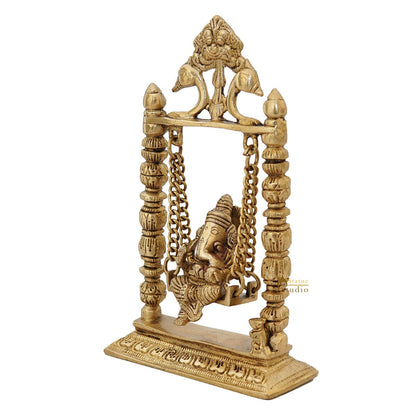 Brass Ganesha Idol On Jhula Swing Home Diwali Décor Statue 9" by vendor-unknown - New Arrivals (View 3)