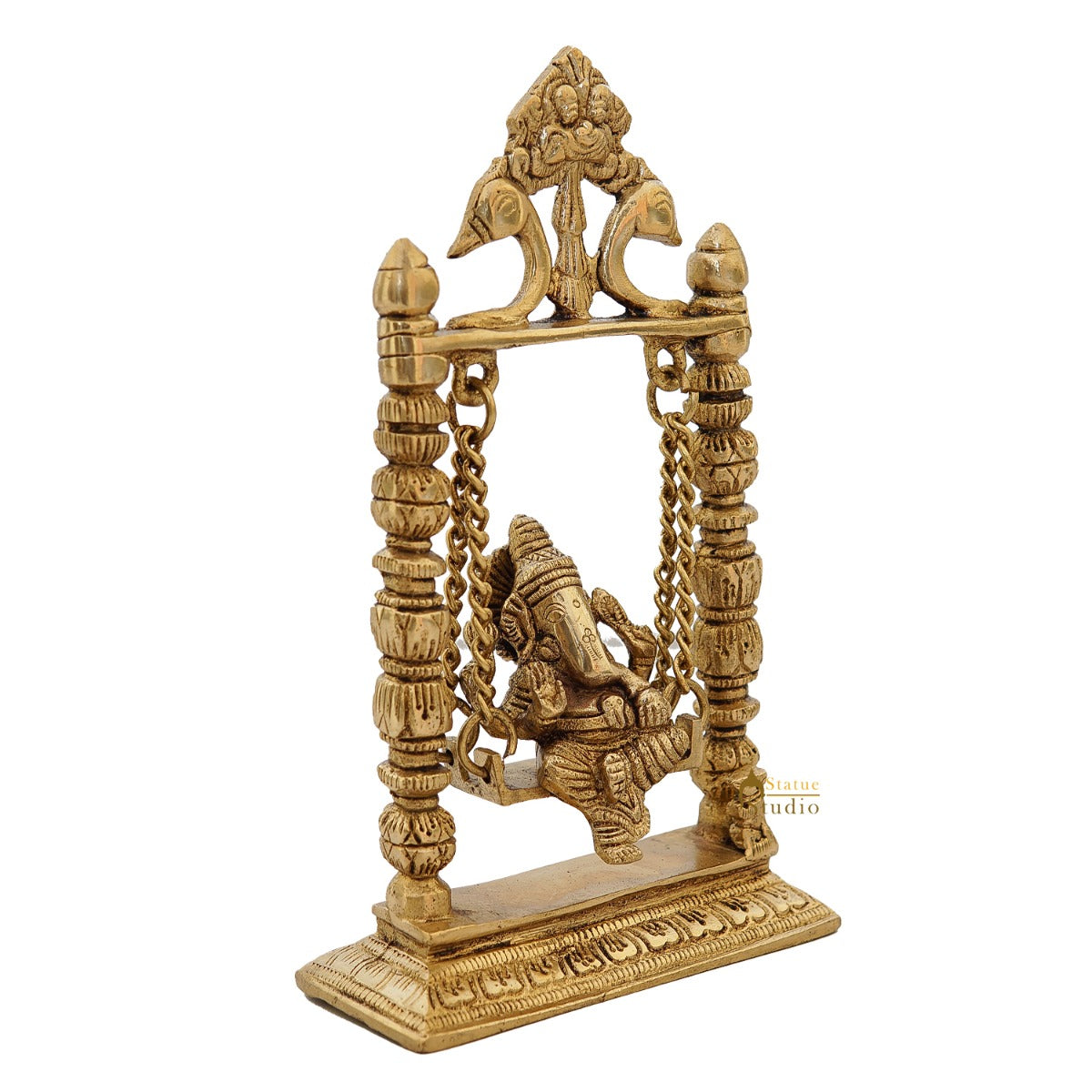 Brass Ganesha Idol On Jhula Swing Home Diwali Décor Statue 9"