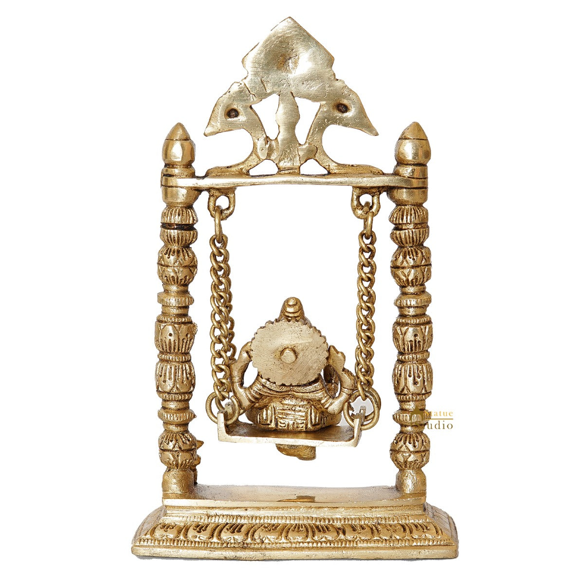 Brass Ganesha Idol On Jhula Swing Home Diwali Décor Statue 9" - Image 5
