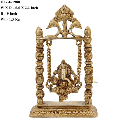 Brass Ganesha Idol On Jhula Swing Home Diwali Décor Statue 9" by vendor-unknown - New Arrivals (View 6)