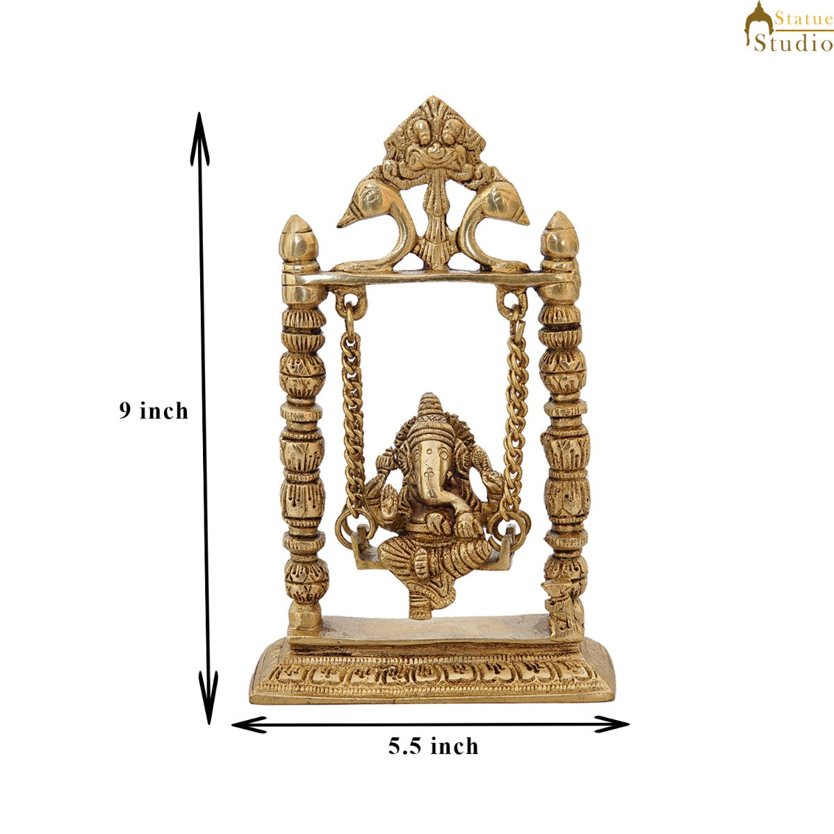 Brass Ganesha Idol On Jhula Swing Home Diwali Décor Statue 9" - Image 7