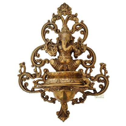 Brass Ganesha Diya Home Wall Hanging Décor Art Statue 17" by vendor-unknown - Decor (View 2)
