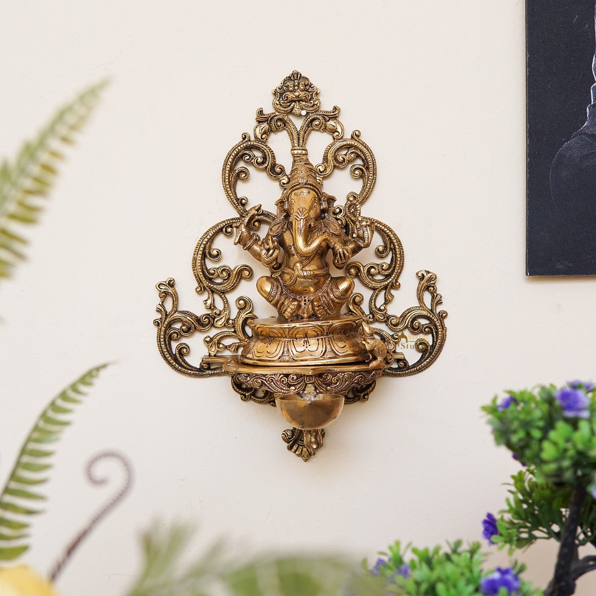 Brass Ganesha Diya Home Wall Hanging Décor Art Statue 17"