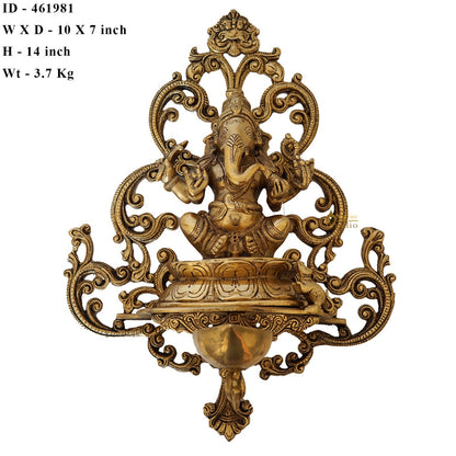 Brass Ganesha Diya Home Wall Hanging Décor Art Statue 17" by vendor-unknown - Decor (View 6)
