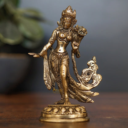 Brass Standing Tara Lady Home Office Table Décor Mini Showpiece 5" by vendor-unknown - Decor