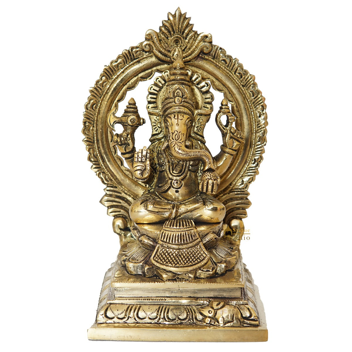 Brass Ganesha Statue With Frame Ganpati Idol Home Diwali Décor Gift 7" - Image 2