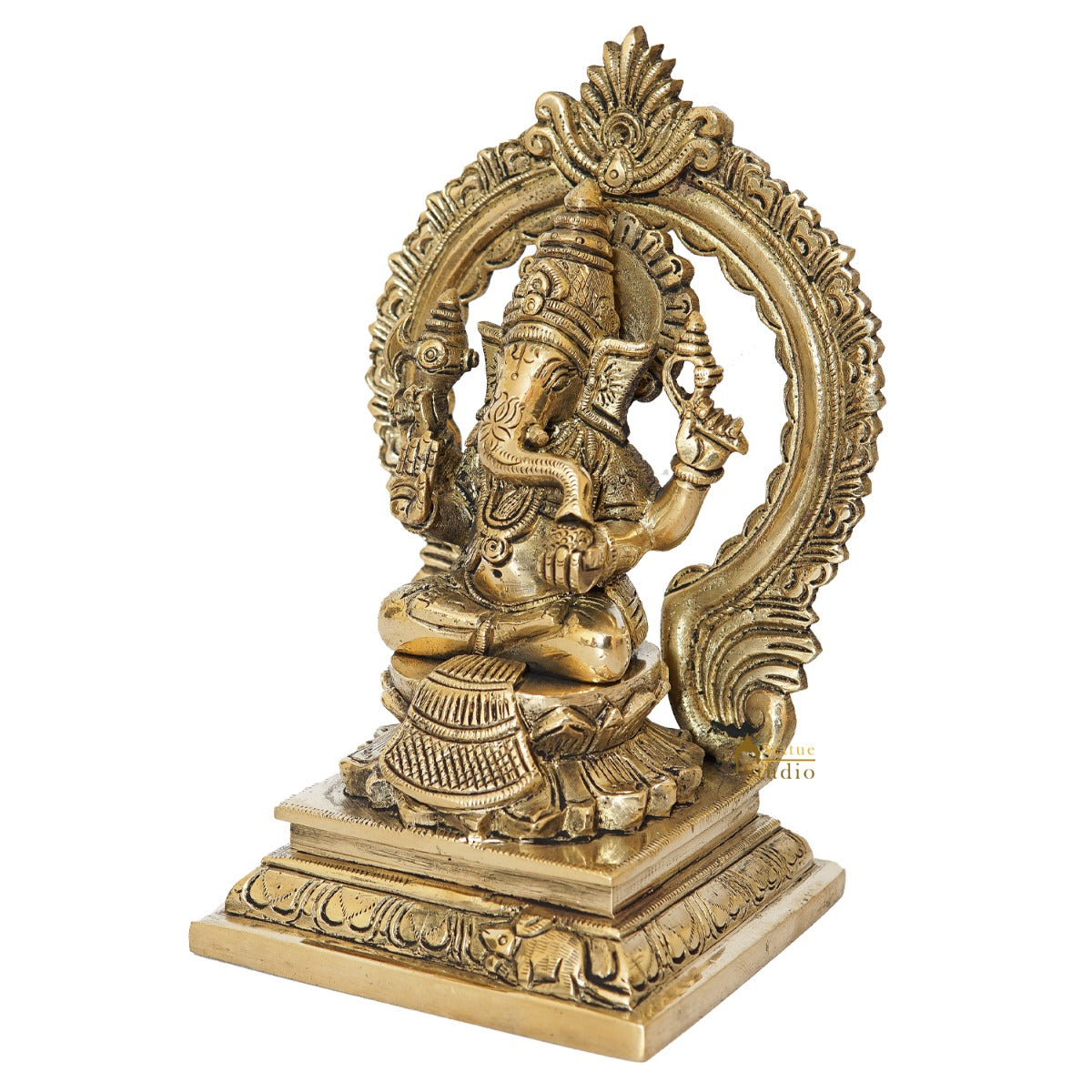 Brass Ganesha Statue With Frame Ganpati Idol Home Diwali Décor Gift 7" - Image 3