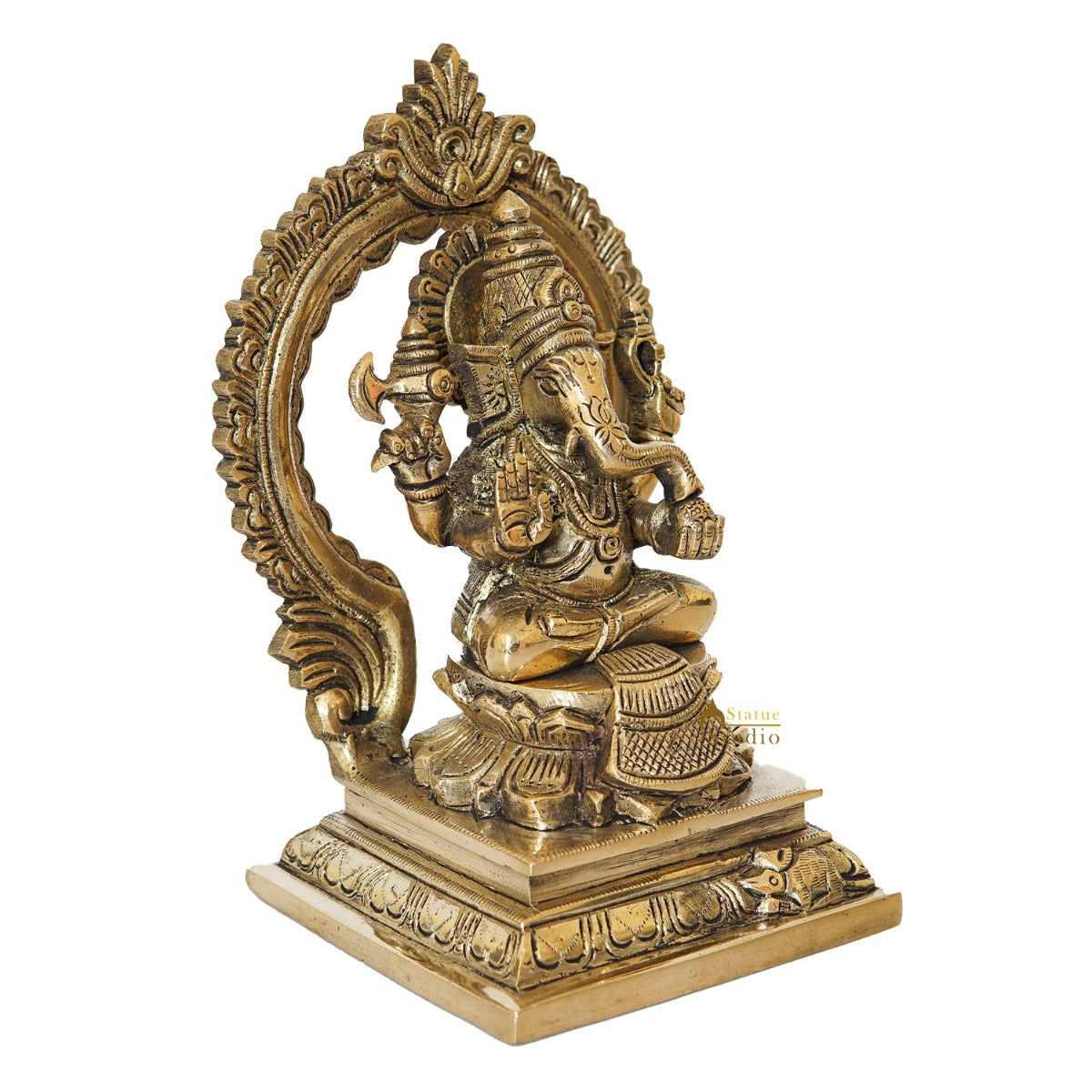Brass Ganesha Statue With Frame Ganpati Idol Home Diwali Décor Gift 7"