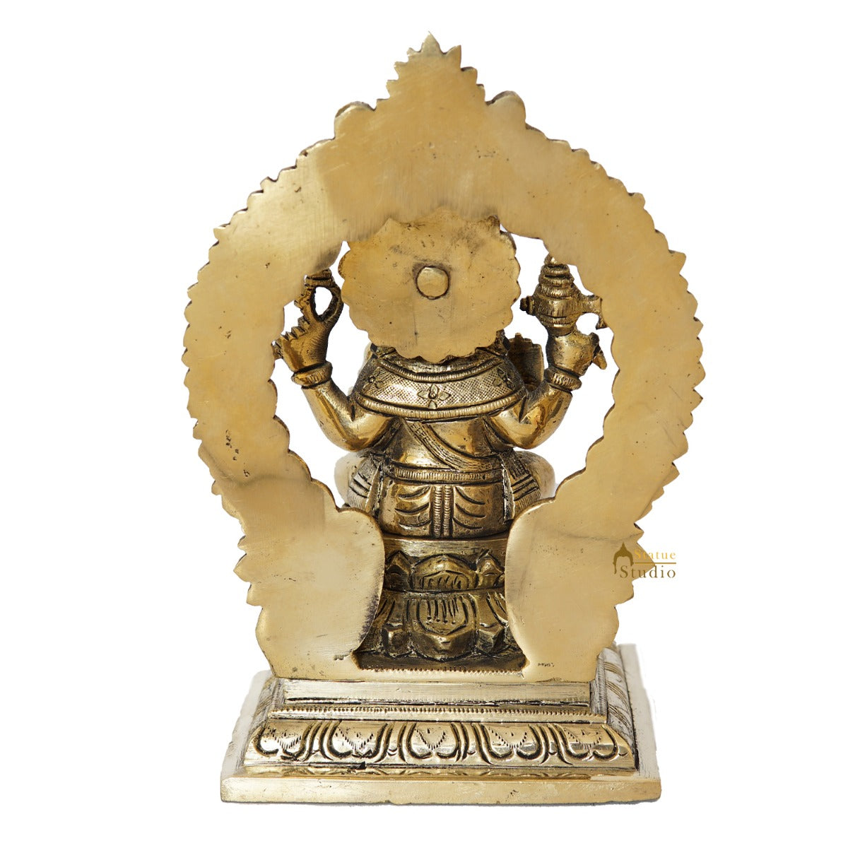 Brass Ganesha Statue With Frame Ganpati Idol Home Diwali Décor Gift 7" - Image 5