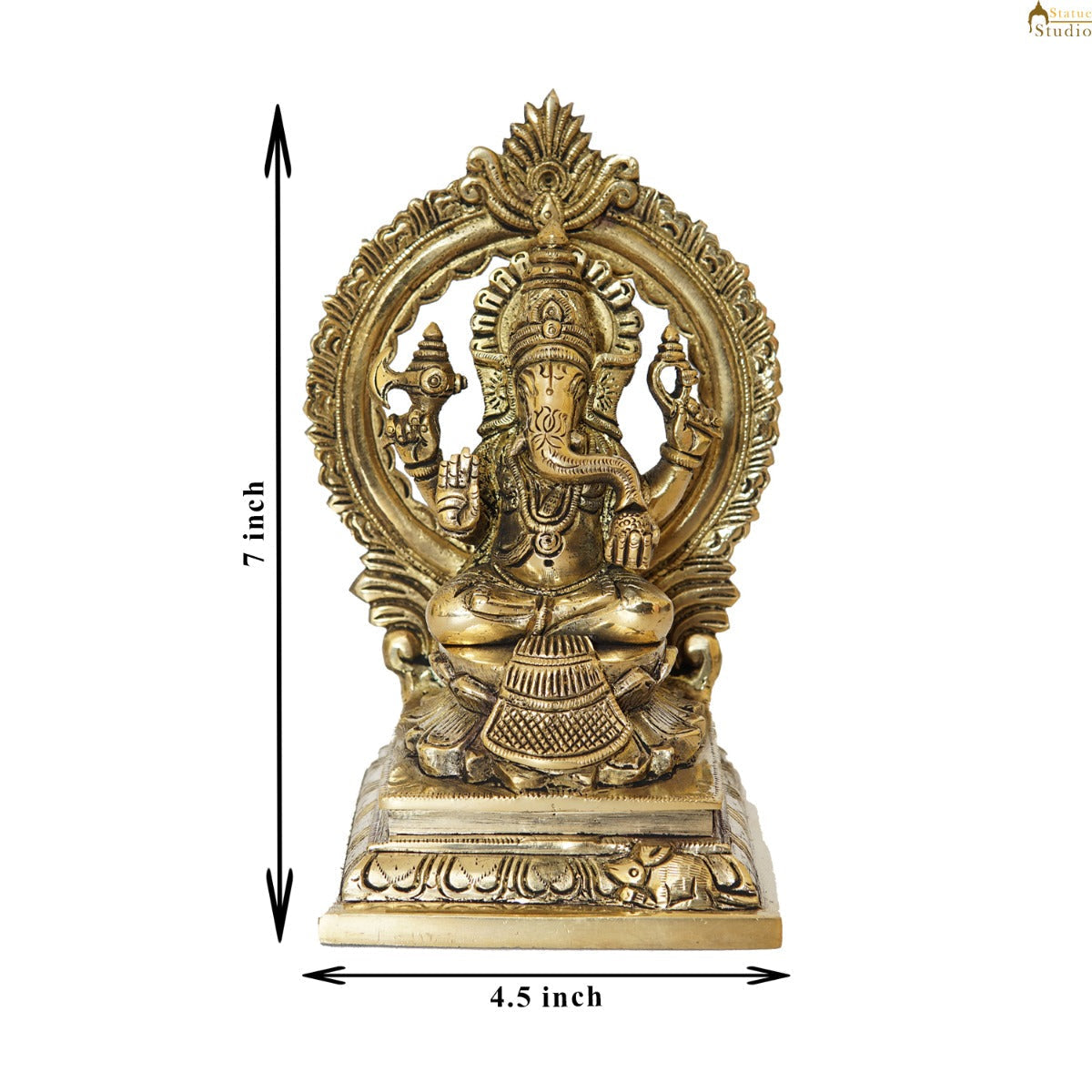Brass Ganesha Statue With Frame Ganpati Idol Home Diwali Décor Gift 7" - Image 7