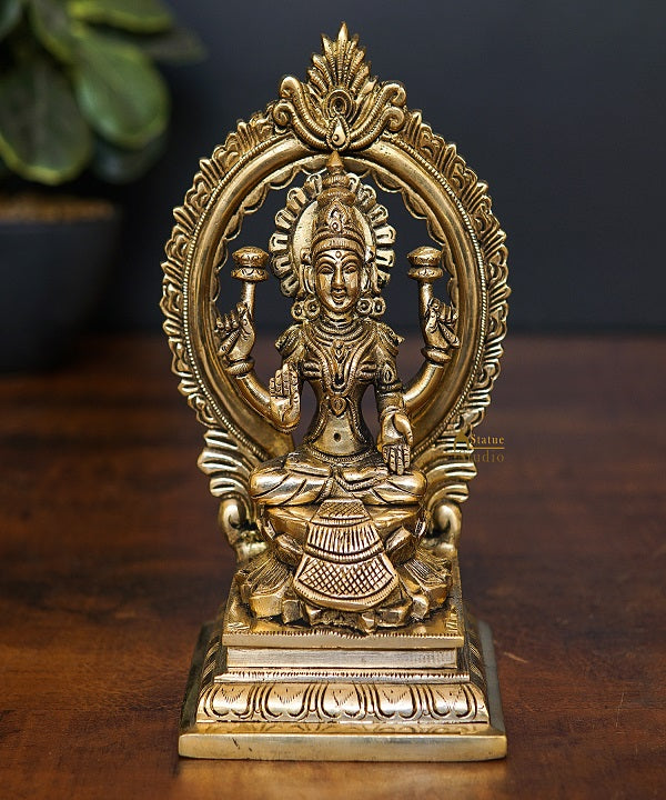 Brass Laxmi Statue With Frame Lakshmi Idol Home Diwali Décor Gift 7" - Image 2