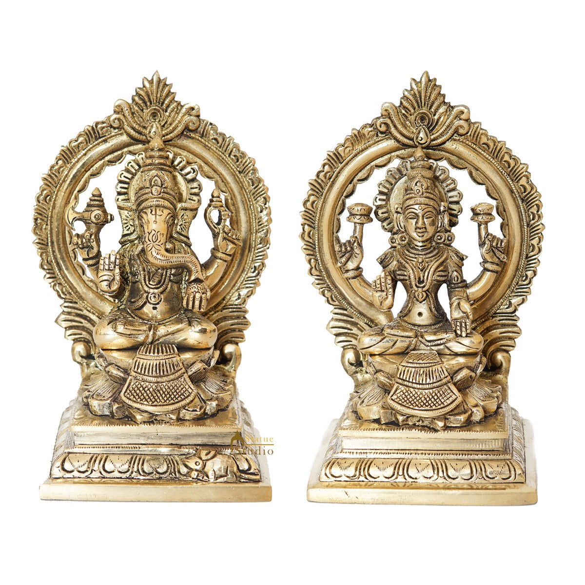 Brass Ganesha Lakshmi Idol with Arch 7"