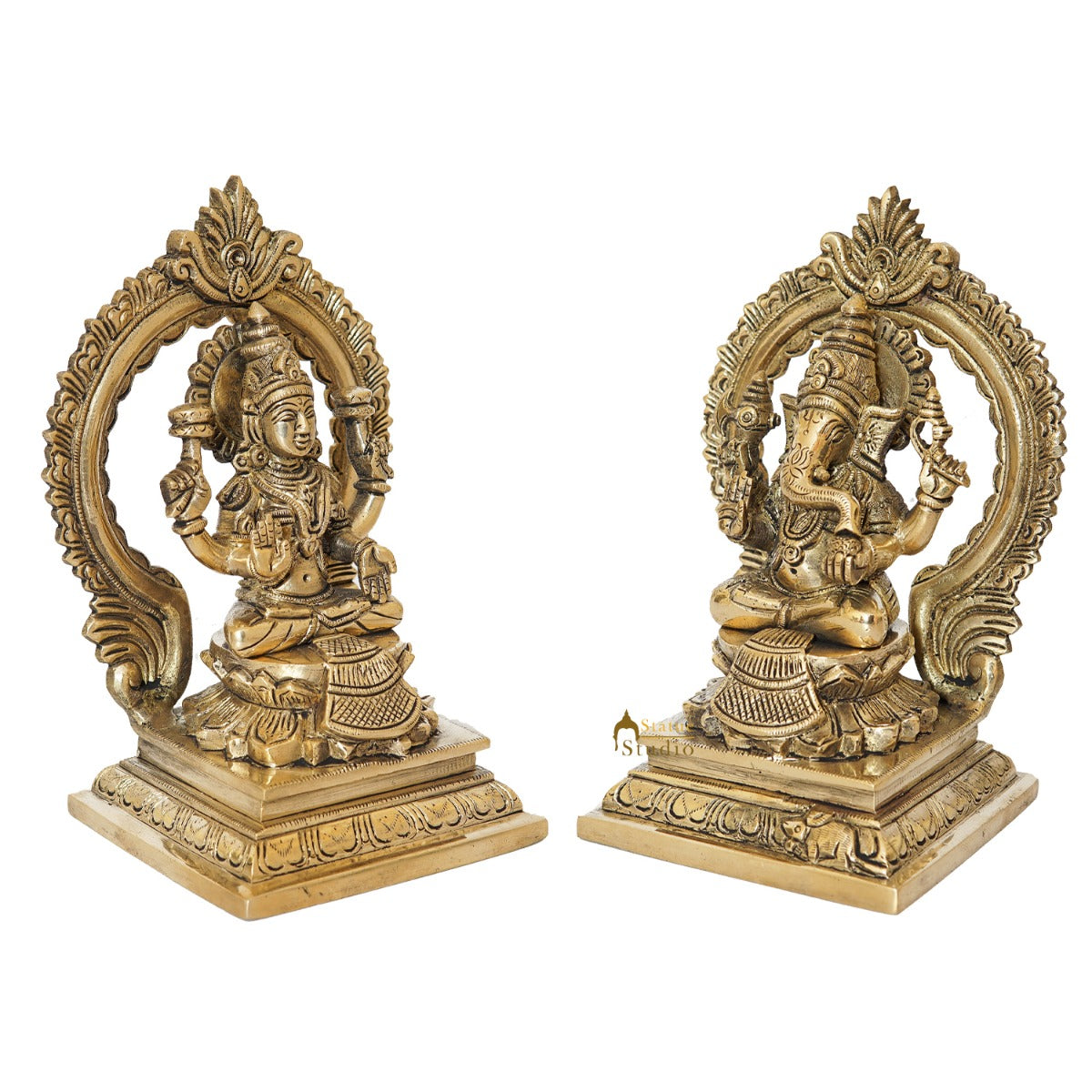 Brass Ganesha Lakshmi Idol with Arch 7"