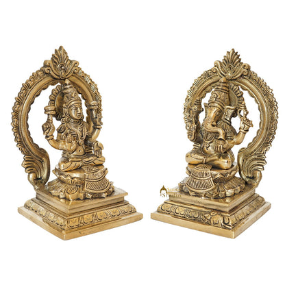 Brass Ganesha Lakshmi Idol with Arch 7" by vendor-unknown - Hindu Gods (View 4)