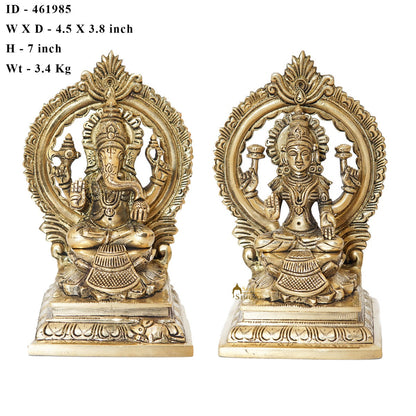 Brass Ganesha Lakshmi Idol with Arch 7" by vendor-unknown - Hindu Gods (View 6)