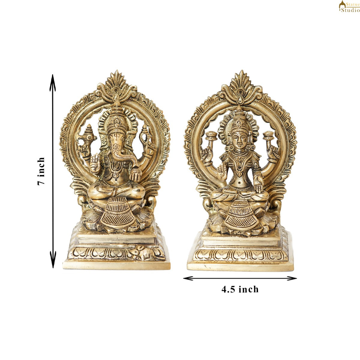 Brass Ganesha Lakshmi Idol with Arch 7" - Image 7