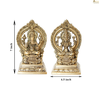 Brass Ganesha Lakshmi Idol with Arch 7" by vendor-unknown - Hindu Gods (View 7)