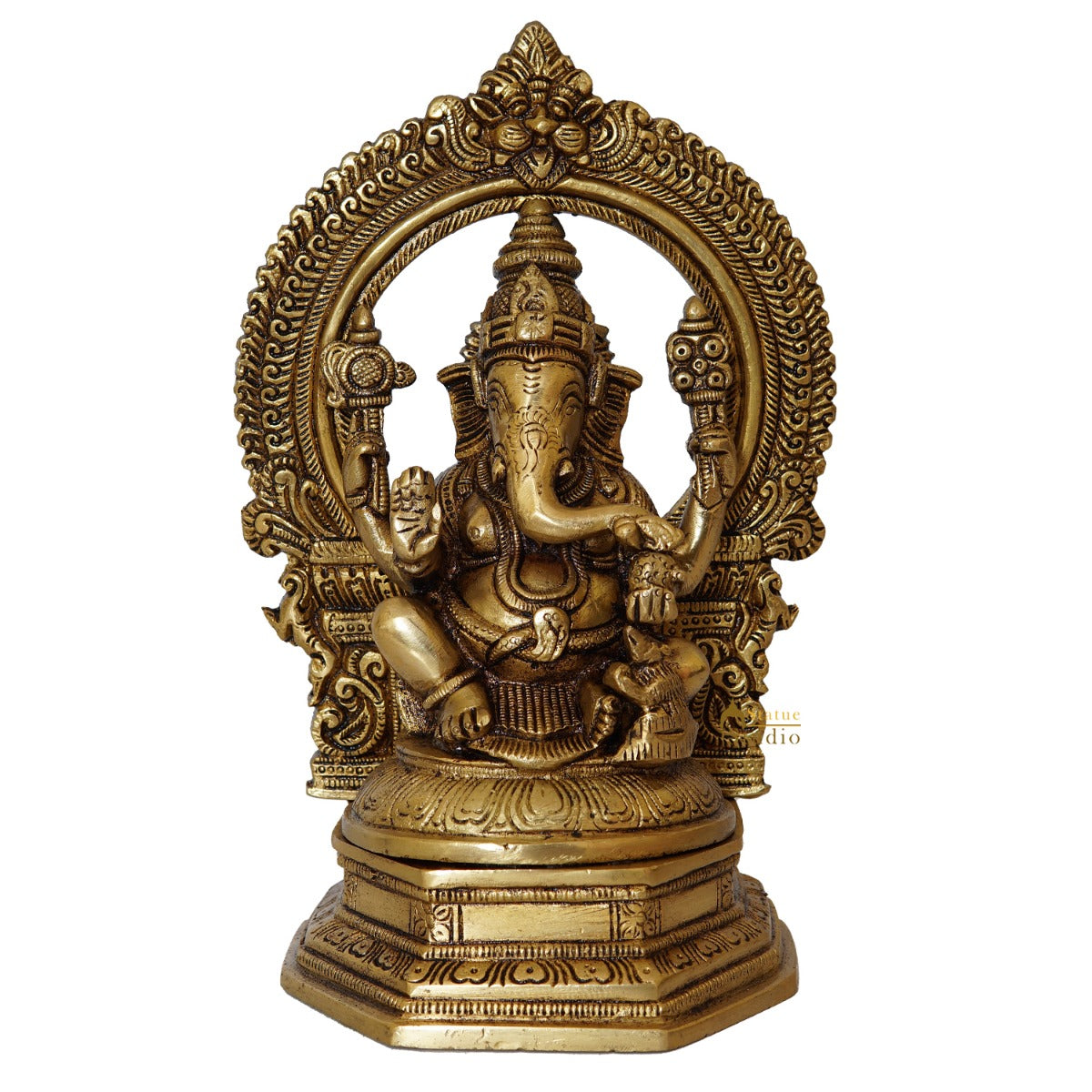 Brass Ganesha Statue With Frame For Home Temple Decor Gift 9"
