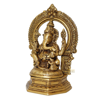 Brass Ganesha Statue With Frame For Home Temple Decor Gift 9" by vendor-unknown - Hindu Gods (View 3)