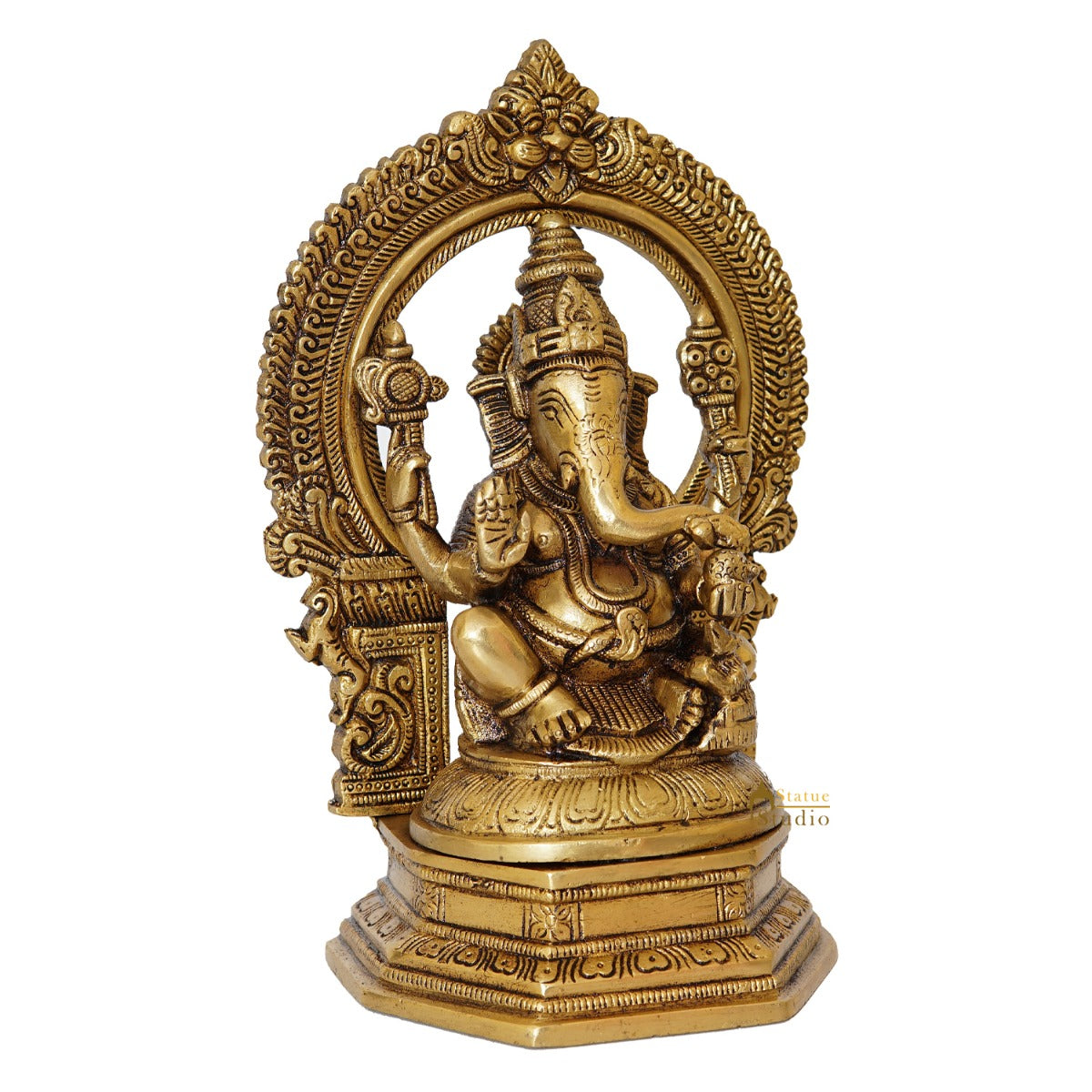Brass Ganesha Statue With Frame For Home Temple Decor Gift 9"