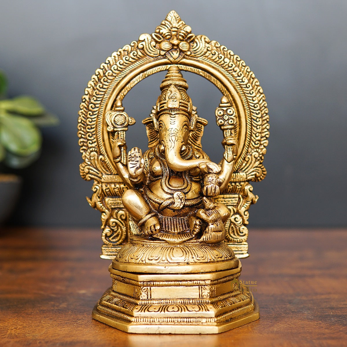 Brass Ganesha Statue With Frame For Home Temple Decor Gift 9"