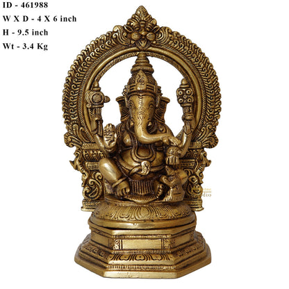 Brass Ganesha Statue With Frame For Home Temple Decor Gift 9" by vendor-unknown - Hindu Gods (View 6)
