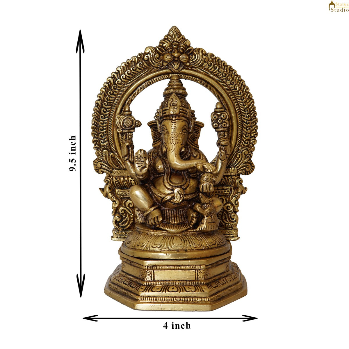 Brass Ganesha Statue With Frame For Home Temple Decor Gift 9"