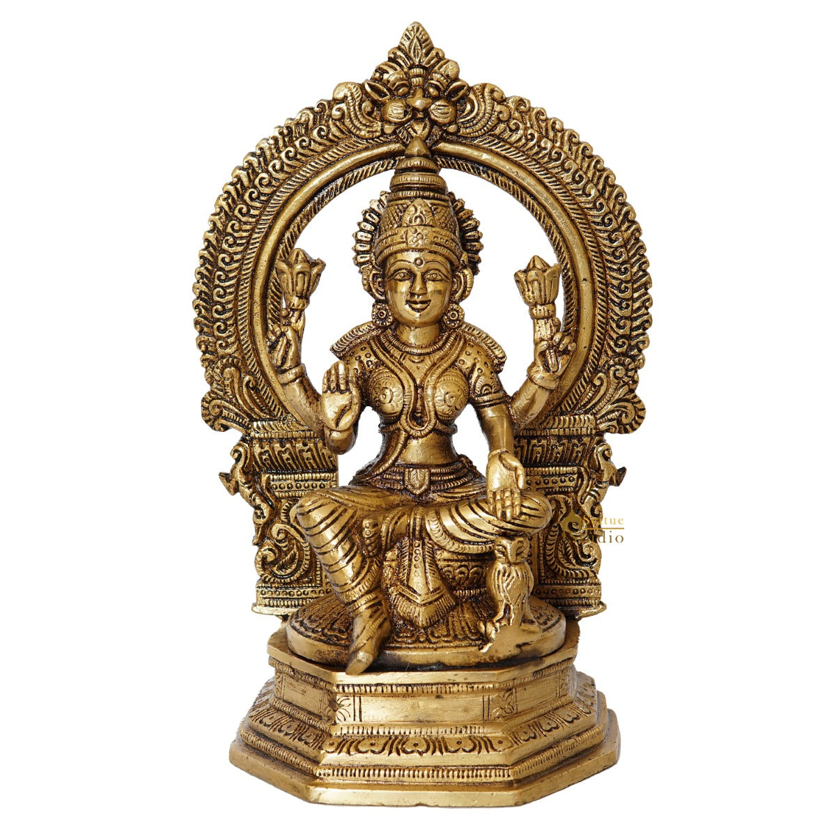 Brass Laxmi Statue With Frame Lakshmi Idol Home Diwali Décor Gift 7" - Image 2